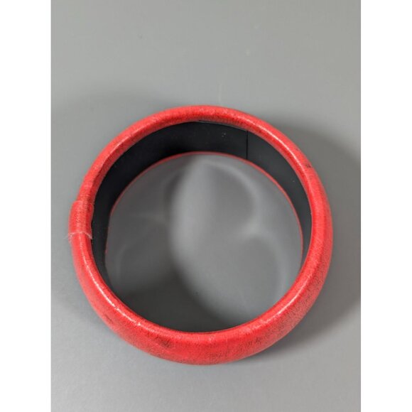 Retro Red Leather Wrapped Bangle Bracelet Wide Chunky Statement 8.5" - Picture 2 of 9